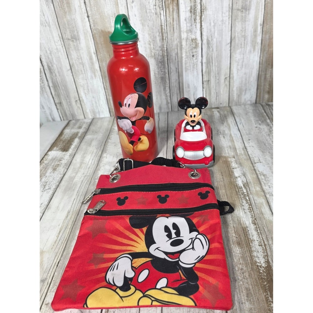 Disney Mickey Mouse Red Crossbody Bag Water Bottle and Toy Car Bundle 3pc Set - Picture 7 of 7